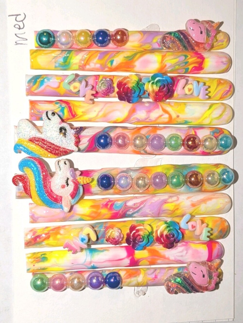 Hand Crafted Multicolor Unicorn 6Xl Press-On Nails with Rainbow Accents Sz Mediu - Picture 10 of 17
